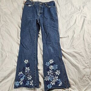 BeBop y2k Jeans Girls Size 16 Flower Bling legs Be Bop Blue Demin Embroidered